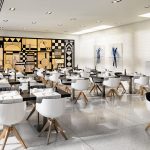 Hotellin aamiaisravintola ja sen moderni ilme