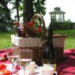 Piknikkori ja kuohuvaa nurmikolla Vihulassa