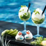 V Spa kumiankkoja ja allasbaarin tarjoiluja