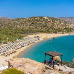 Vai palmtrees-lahti ja ranta Kreetan saarella