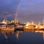 Sateenkaari venesataman yllä.