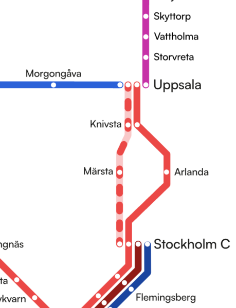 Arlandasta junalla Uppsalaan 17-20min