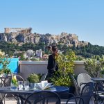 Kattoterassin näköala Akropolikselle, Arion Hotel, Ateena, Kreikka
