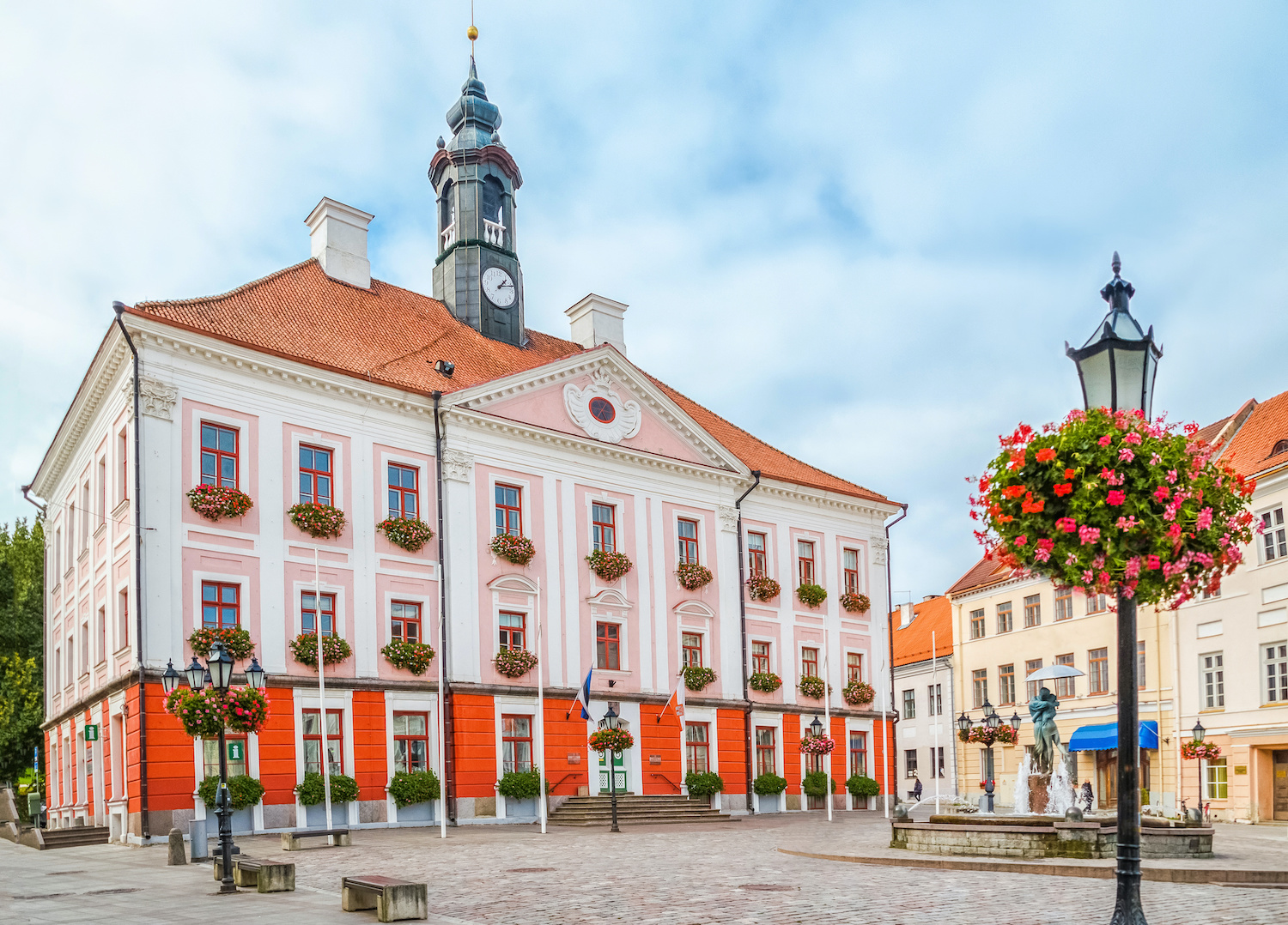 TARTU, ESTONIA. Tartu Town Hall. Main square of city.